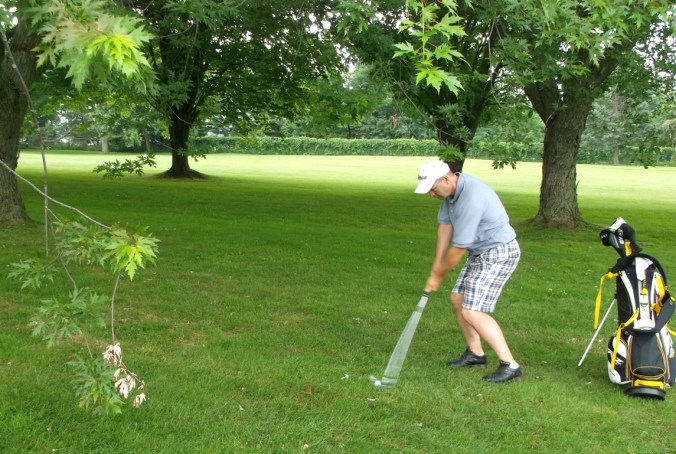Hitting the best club to set up his next shot.