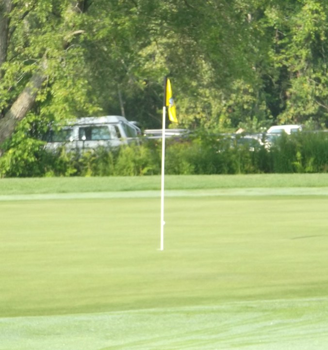 Roundel Glen 9th green. My ball is directly behind the pin!